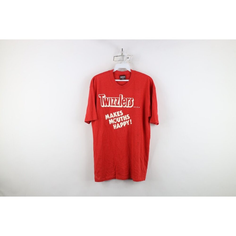 Vintage 70s 80s Hersheys Womens XL Spell Out Twizzlers Licorice T-Shirt Red USA